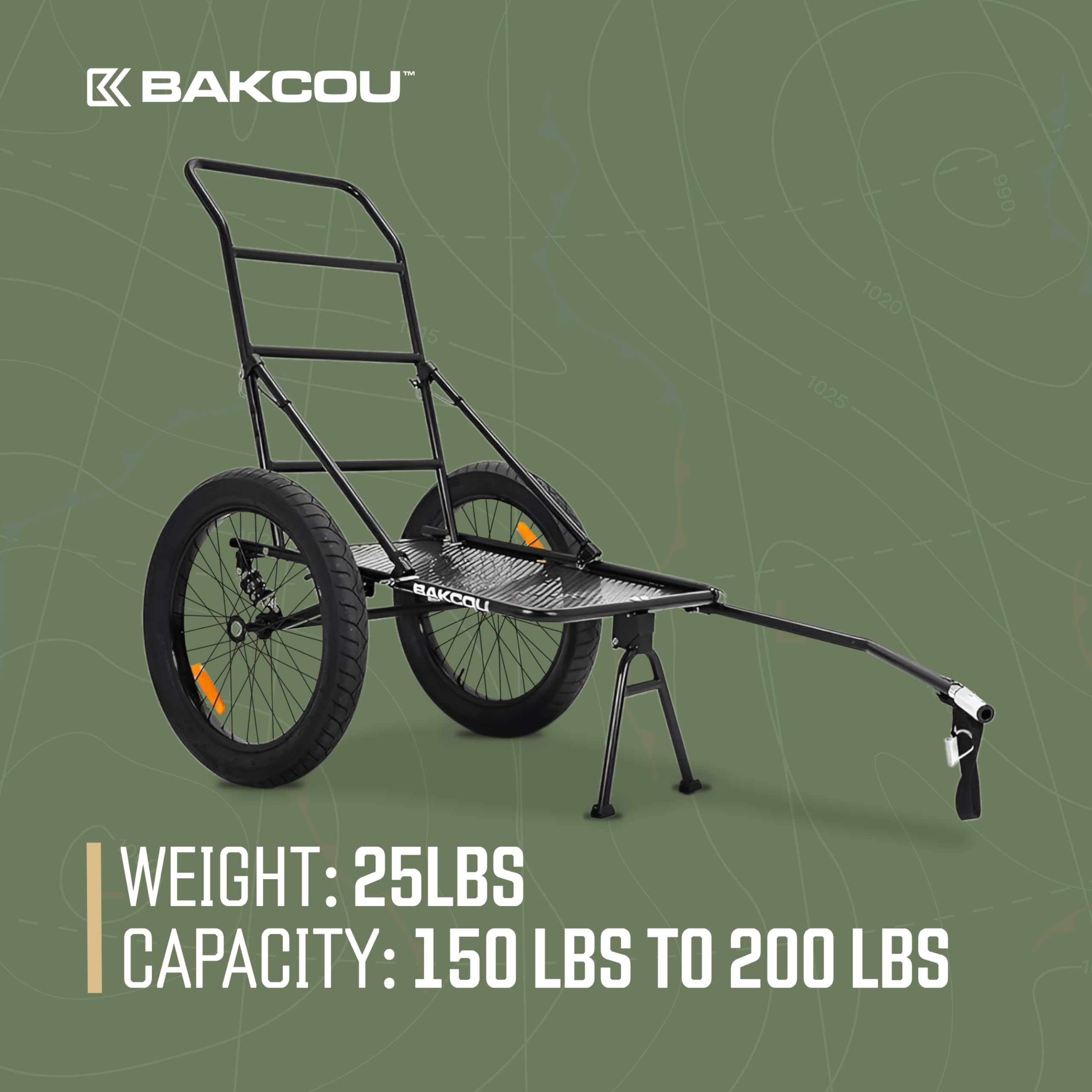 Backou | Folding Utility eBike Trailer - Hitch Attachment, Axle Extenders, & 16x3 Fat Tires - Heavy-Duty Cargo Storage Utility Cart with Canvas Liner, Large All-Terrain Tires, and Kickstand