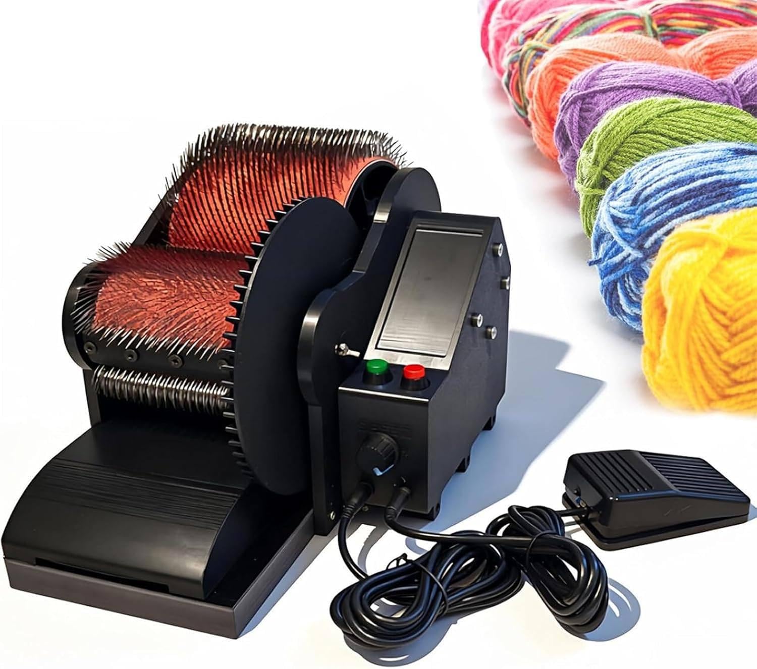 zxmeimm Pro Electric Drum Carder w/Foot Pedal - Adjustable Forward/Reverse Speeds 0-56 RPM & Auto Clean - Fast Wool Blending, Combing, Spinning for DIY Felt & Yarn Making