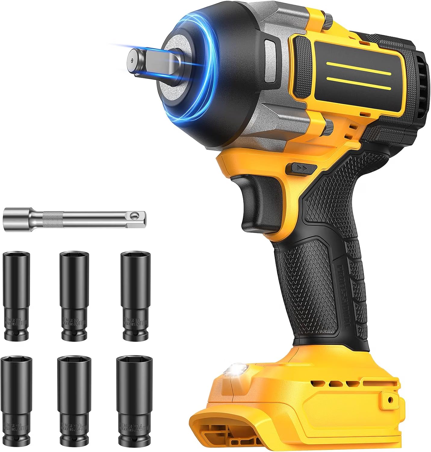 Llave de impacto inalámbrica para batería Dewalt de 20 V, 1500 N.m, destornillador de impacto eléctrico de 1/2, pistola de impacto de alto par de 3 velocidades con 6 enchufes, llave de impacto para