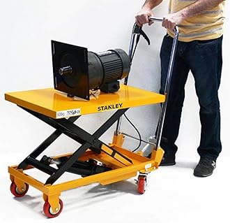 Stanley X500 Hydraulic Mobile Table Lifter, Scissor Lift Trolley With Lockable Rear Casters, And Proportional Lowering, Height(340-900 Mm), 500 Kg Capacity, Yellow Colour