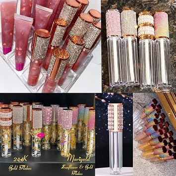 AMORIX 20'li paket elmas dudak parlatıcısı, boru, değnekli, 5 ml boş yapay elmas dudak parlatıcısı, konteynerler, sevimli dudak parlatıcısı, kristal dudak parlatıcısı, malzeme kiti + 2 adet şırınga + kendin yap dudak parlatıcısı tabanı için etiket