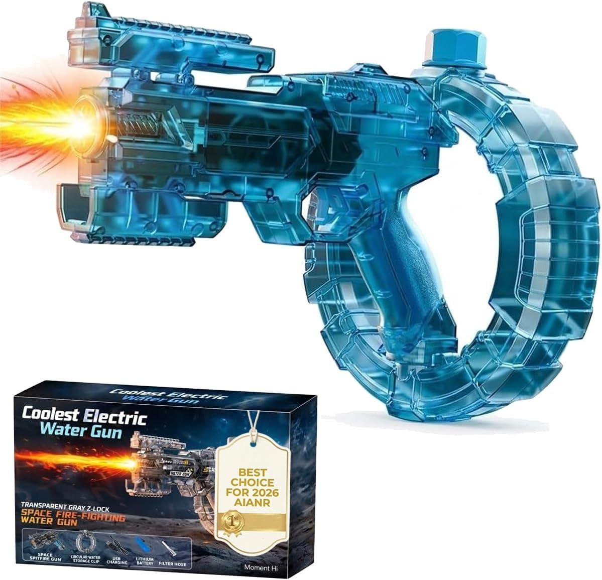 Electric Water Gun Automatic Toy High-Powered Long-Range Squirt Blaster with Large Capacity Battery-Powered Continuous Fire Design for Summer Pool Beach Backyard and Outdoor Party Fun(Blue)