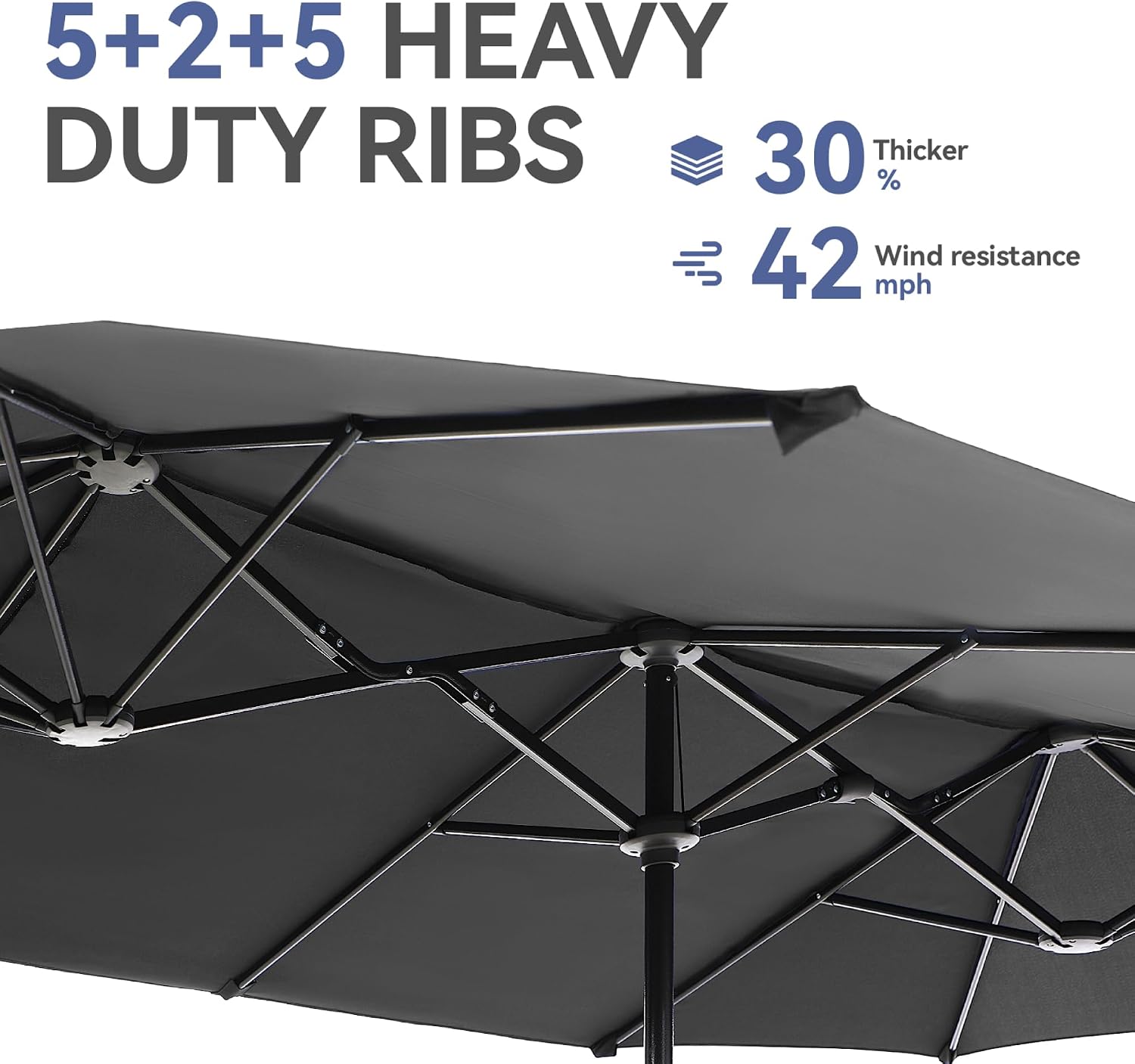 GREEN PARTY 13ft Rectangle Patio Umbrella, Double Sided Outdoor Table Umbrella with Crank & 1.5" Pole, Large Market Umbrella for Poolside Garden Deck Backyard, Smoky Gray