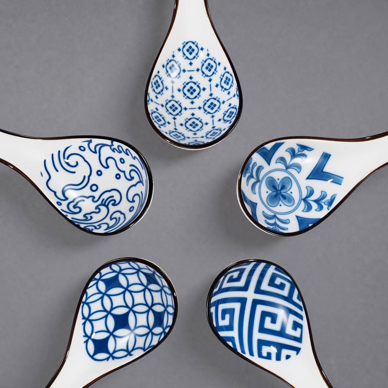 Raelitego 5Pcs Ceramic Asian Soup Spoons, Chinese Japanese Soup Spoons