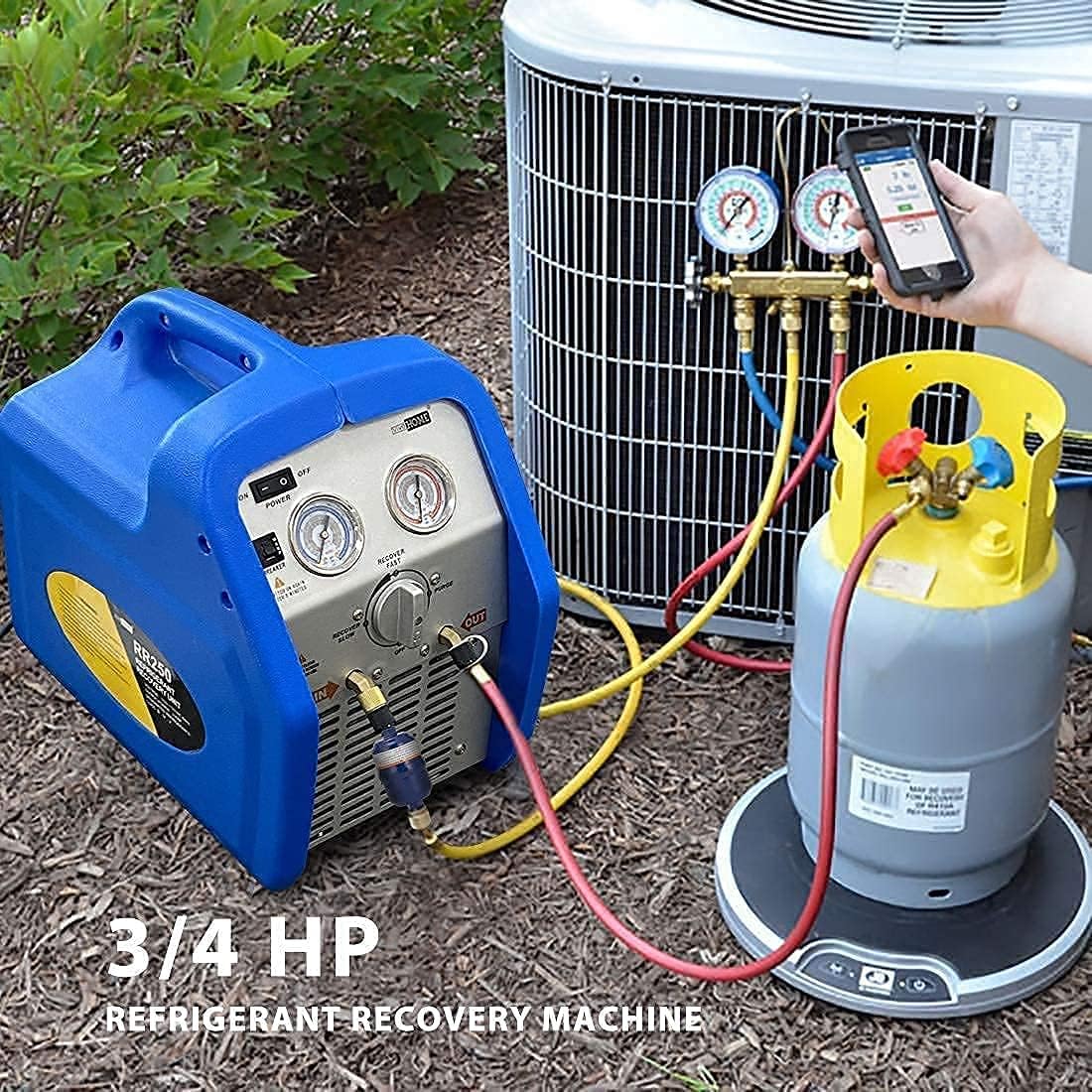 VIVOHOME 110V 1/3 HP 4CFM Single Stage Rotary Vane Air Vacuum Pump and R134a AC Manifold Gauge Set Kit with 110-120V AC 60Hz 3/4HP Single Cylinder Portable Refrigerant Recovery Machine Combo