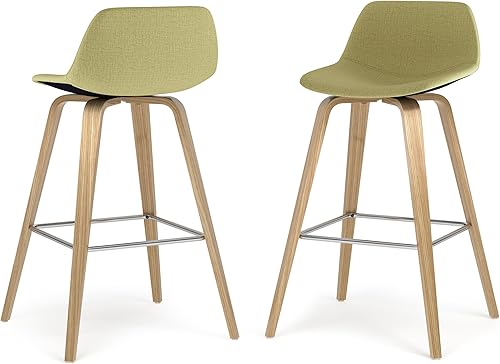 SIMPLIHOME Randolph Taburetes de mostrador (juego de 2) – asientos de cocina tapizados de madera curvada de 28 pulgadas de altura de asiento en tela