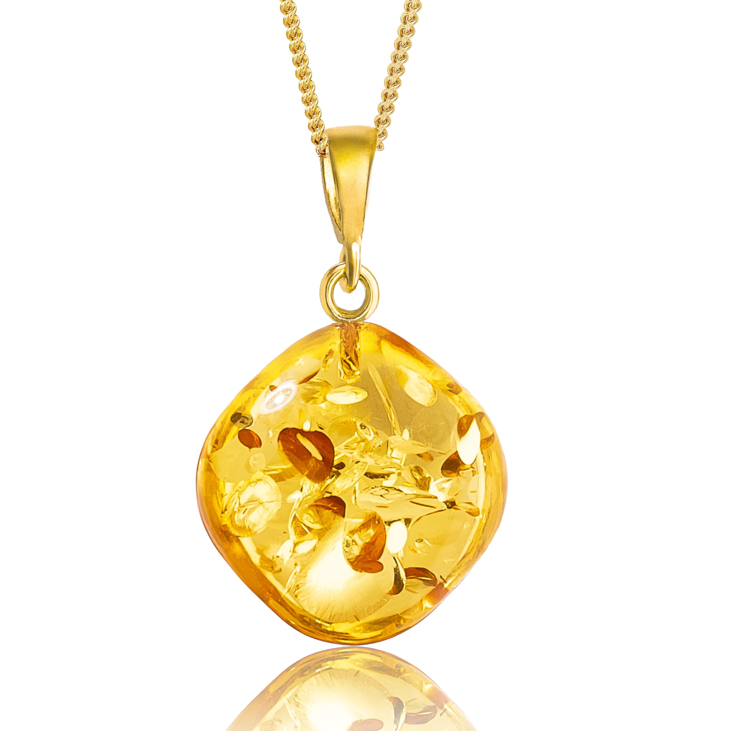 Colgante de ámbar báltico natural para mujer, collar de gota de coñac con cadena de plata de ley chapada en oro, ligero regalo de joyería de 18 pulgadas para el día a día, Medio
