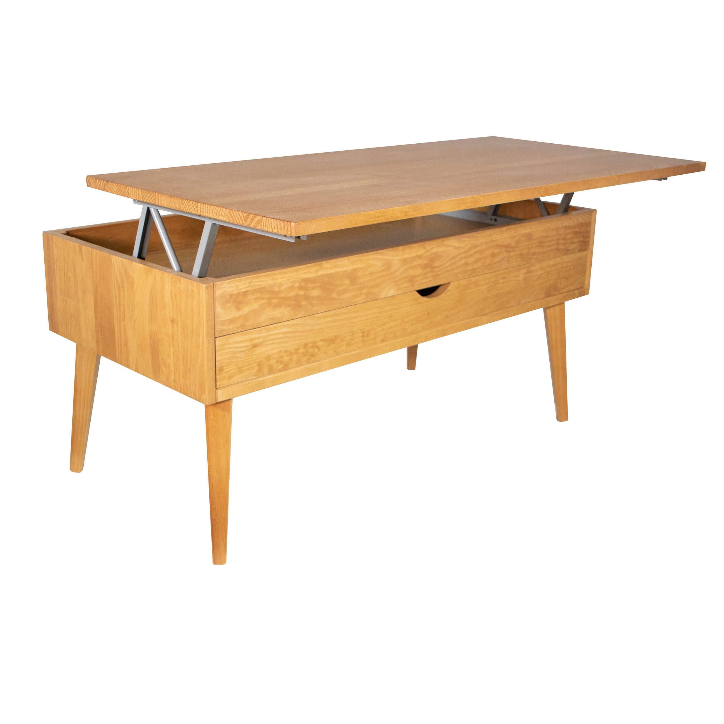 LoMasCasa - Mesa de Salon de Centro Colección Sonka Elevable con Cajón Deslizante de Madera Natural Maciza Disponible en Color Madera de Cerezo con Pata Conica - 100x50x48 cm