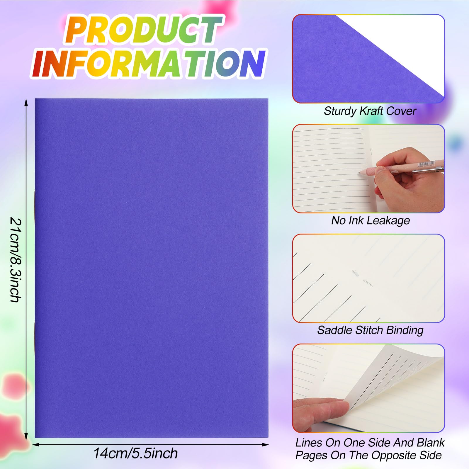 Gueevin 24 quaderni vuoti per bambini per scrivere storie, diari sfusi per studenti, libri K-2+, libri in brossura, pagine a righe, diari per scuola elementare, arti e mestieri, 14 x 21,1 cm (colori