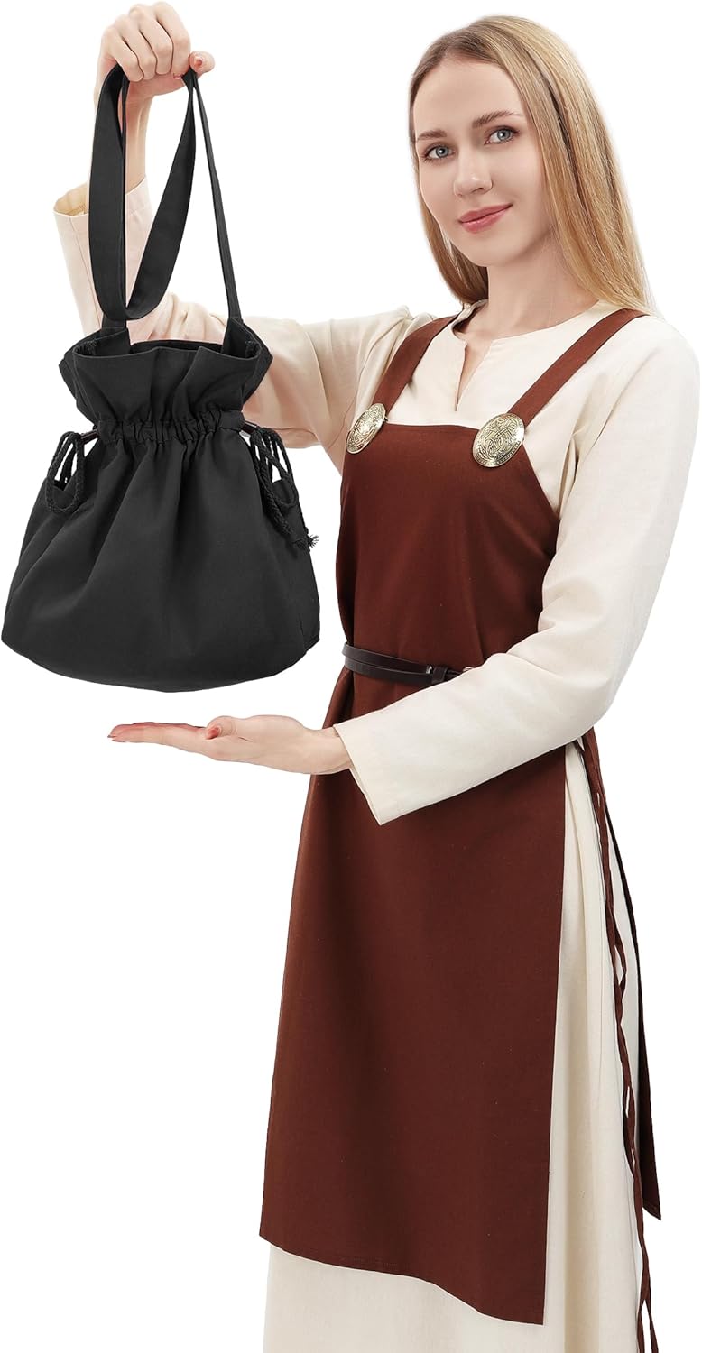 PROCOS Medieval Drawstring Bag Canvas Shoulder Bag Waist Pouch Costume Accessories Coins Purse with Side Pakets - Image 5