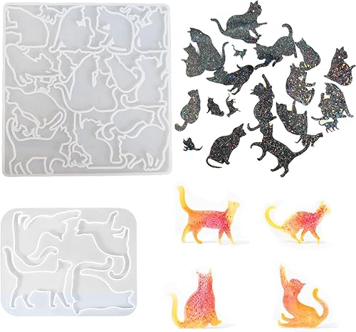 Molde de silicona para llavero de gatito, 2 unidades, para resina, animal, broche, pines, resina epoxi, varias posturas lindas etiquetas de