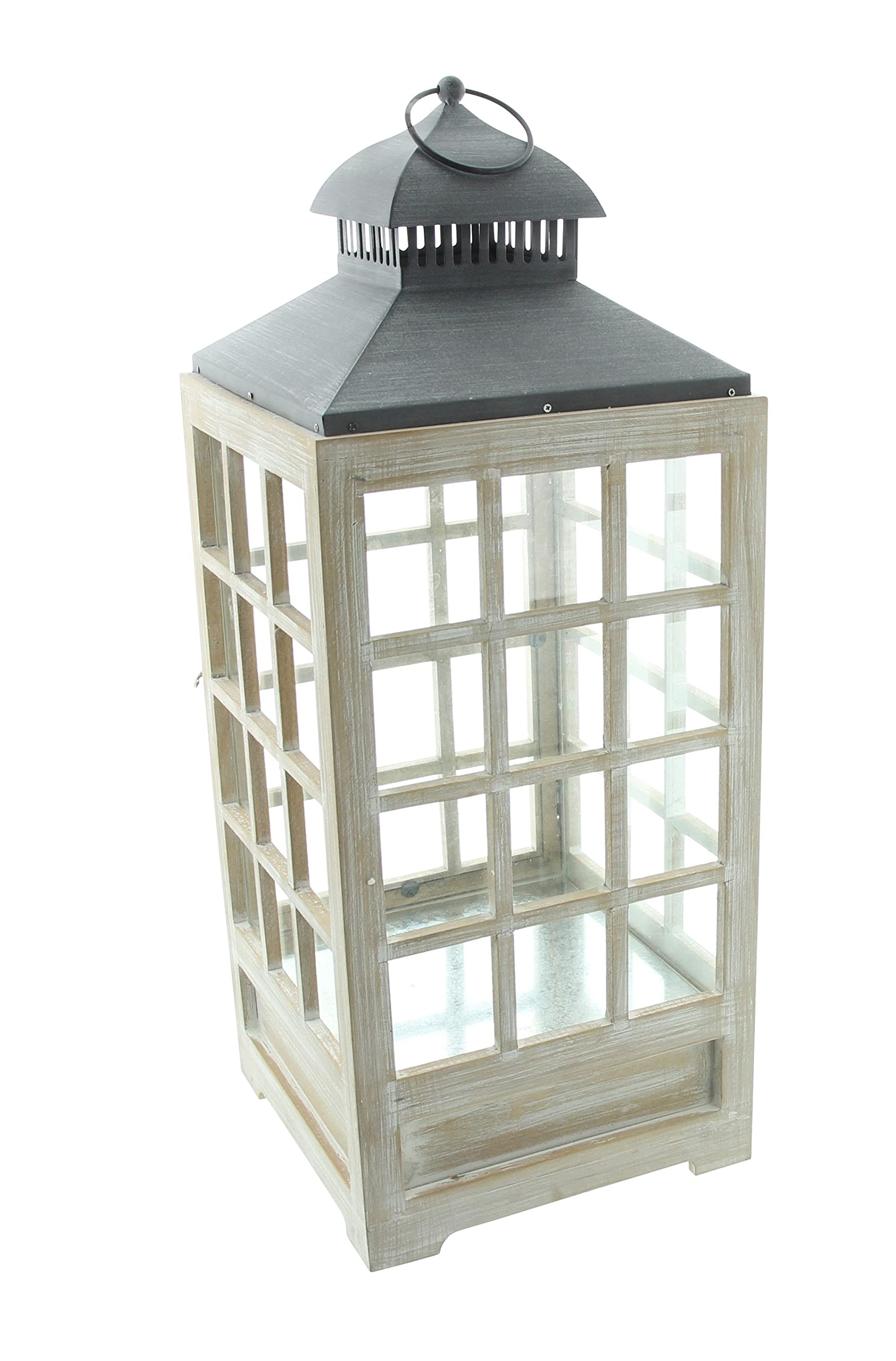 FRANK FLECHTWAREN Große Laterne "Landhaus", gekalktes Holz, Metall, Glas, Schublade, Maße: 25 x 25 x 63 cm, Ästhetisches Design, Nostalgisch-Modern