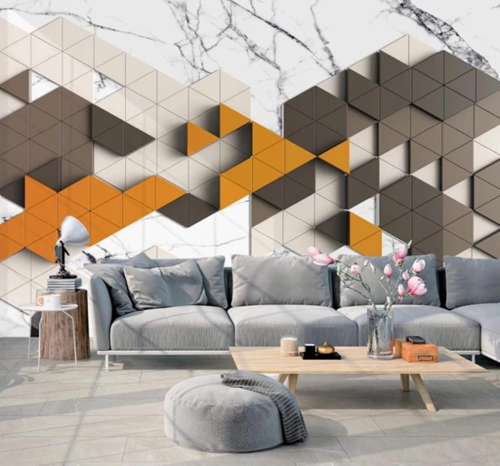 XLMING Minimalist Three Dimensional Triangle Geometric Marble Effect 3D Wallpaper Luxury Home Dining Decor Paste Sofa Living Room The Wall for Bedroom Mural-430cm×300cm