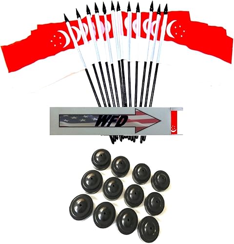 Miniatura 103 de Una docena de banderas y bases de escritorio Nauru, 12 banderas de poliéster en miniatura para oficina y pequeñas con 12 soportes negros Banderas