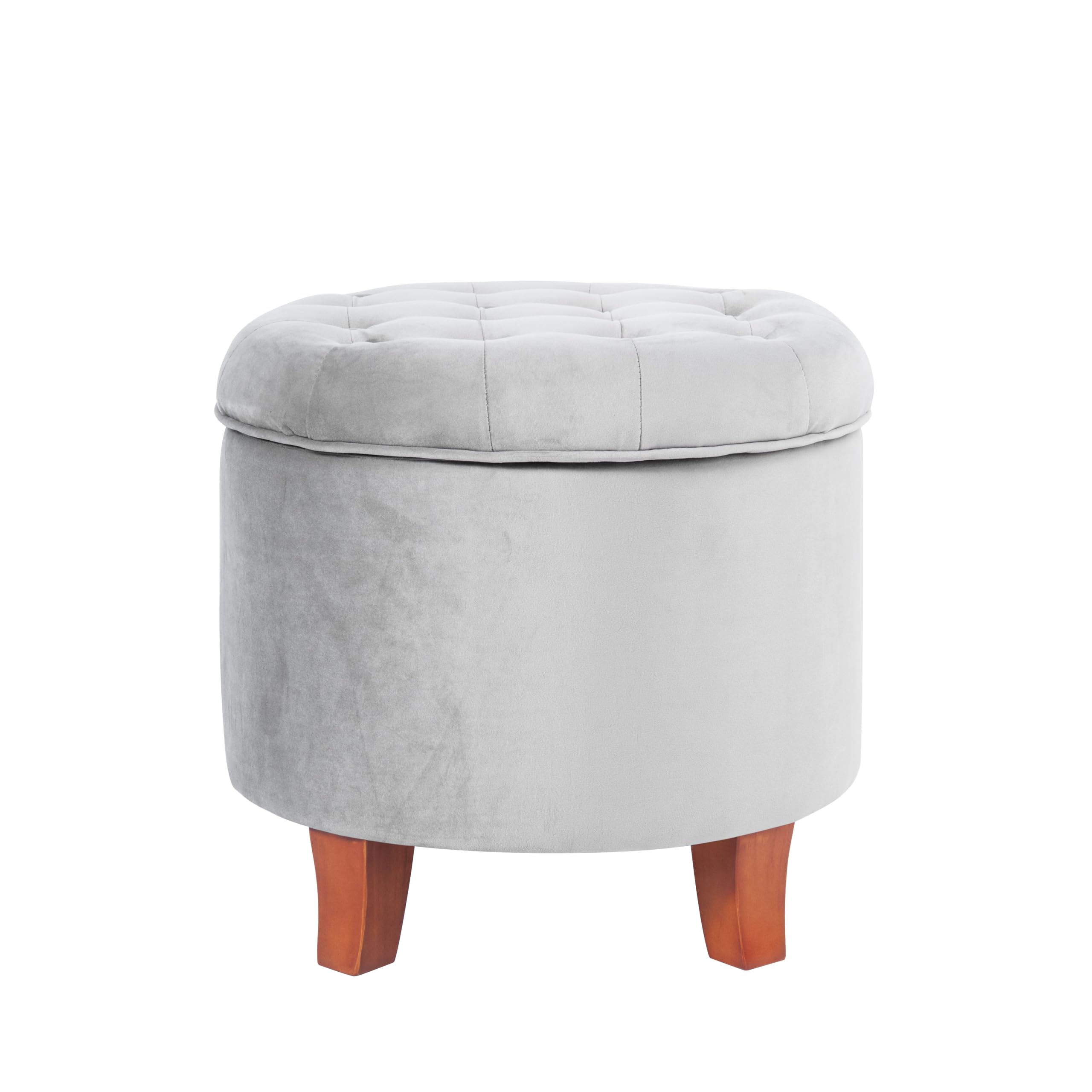 Homepop Home Decor | Upholstered Round Velvet Tufted Foot Rest Ottoman | Ottoman with Storage for Living Room &amp; Bedroom | Decorative Home Furniture, Gray Small