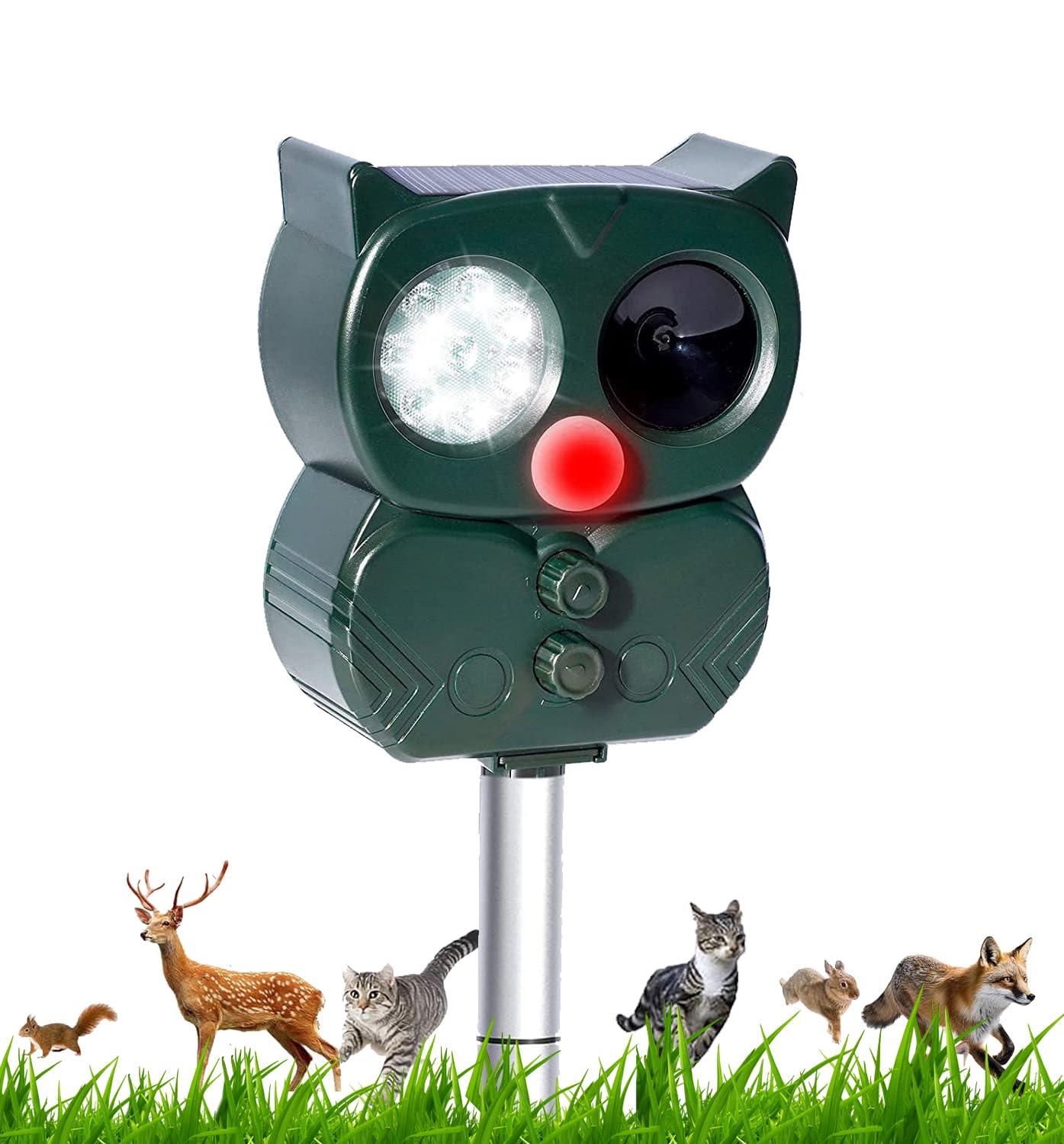 Ultrasonic Fox Deterrent For Gardens UK, Ultrasonic Cat Repellent, 5 Modes Ultrasonic Animal Repeller with USB & Solar, Waterproof with Motion Sensor for Farm Squirrels Dogs Cats Foxes Birds