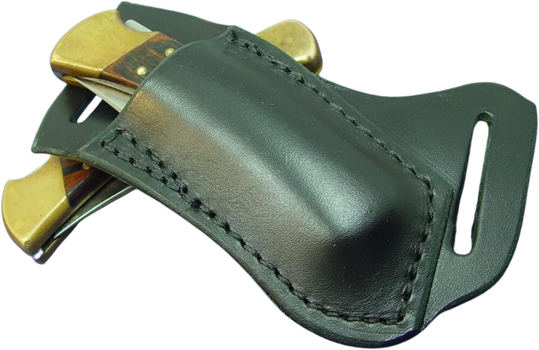 Black Buck 110 Right Hand Cross Draw Knife Sheath. The Sheath Is Made Out of 8 Oz. Leather Made to Wear on the Left Side and Drown on the Right Hand.