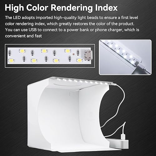 Miniatura 4 de Mini caja de luz de cámara, pequeña caja de luz blanca para estudio fotográfico, portátil, plegable, LED, kit de tienda de luz de fotografía