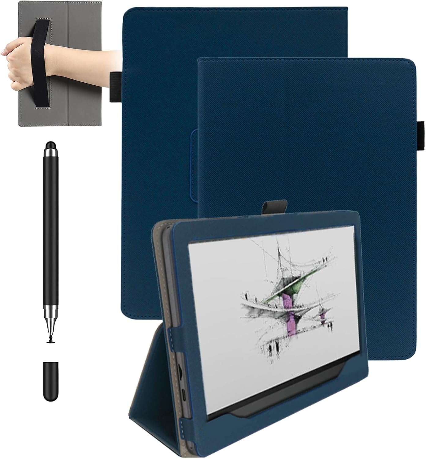 Case for Onyx BOOX Note Air 5C 10.3 Inch Tablet daunke Shockproof with Pen Slot Waterproof Anti-Scratch Multi-Angle Stand with Wrist Strap Slim Durable Dark Blue