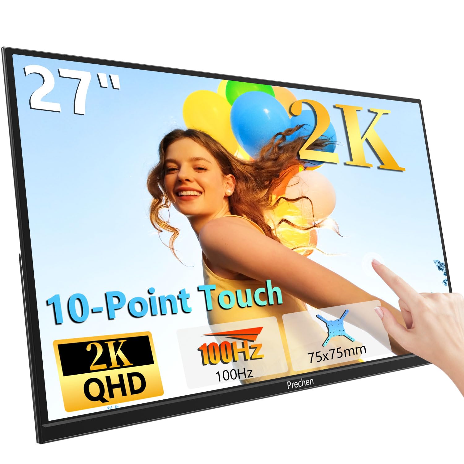 Prechen 27 Inch Monitor, 2K Touchscreen IPS Portable Display