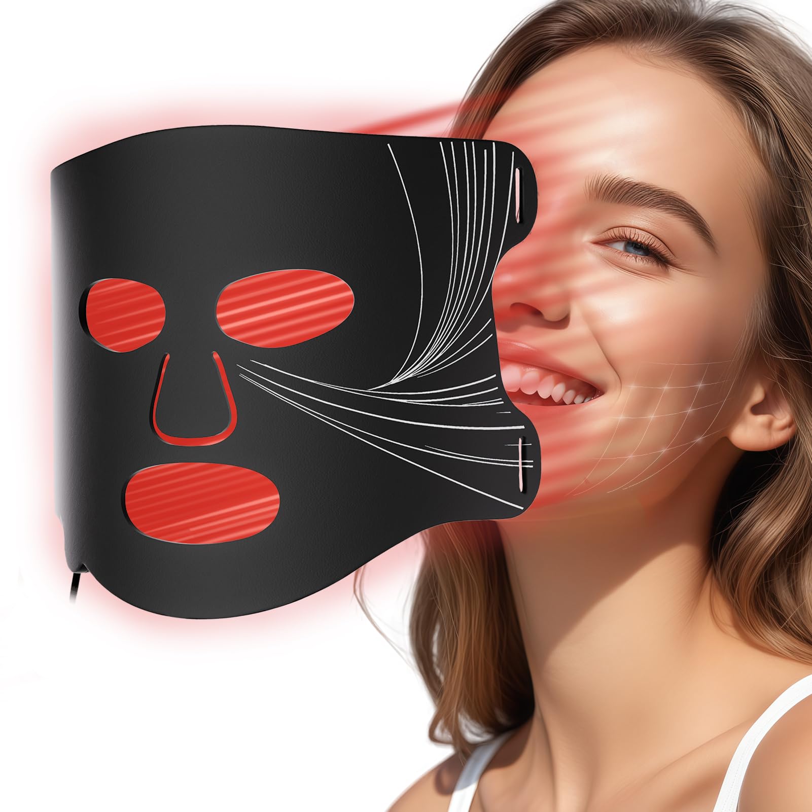 Red Light Therapy Device for Face,7 Colors Led Face Mask Light Therapy, Home Anti-aging & Brighten Red Light Therapy with 5 Brightness Levels and Timer Function