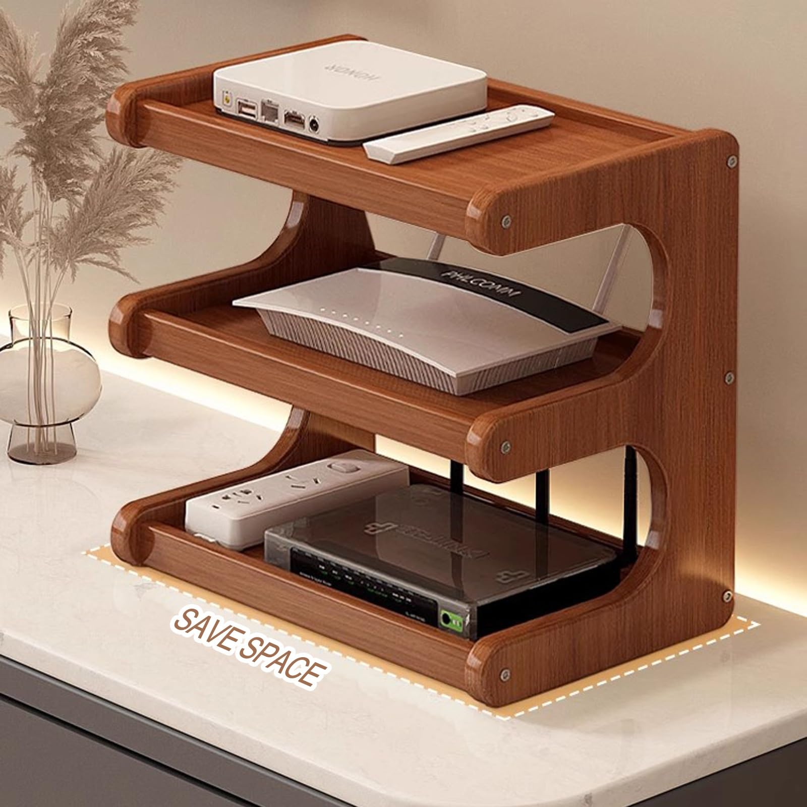 Cache et support de routeur WiFi – Élégant support de bureau mural à 2 couches pour la maison et le bureau, dissimulez et nifiez votre routeur 30 cm, solution peu encombrante