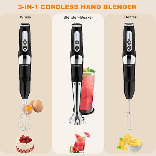 Miniatura 4 de Batidora de mano inalámbrica licuadora de inmersión recargable USB 4 en 1, 21 velocidades variables y 3 ángulos ajustables con picador de 23.7 fl