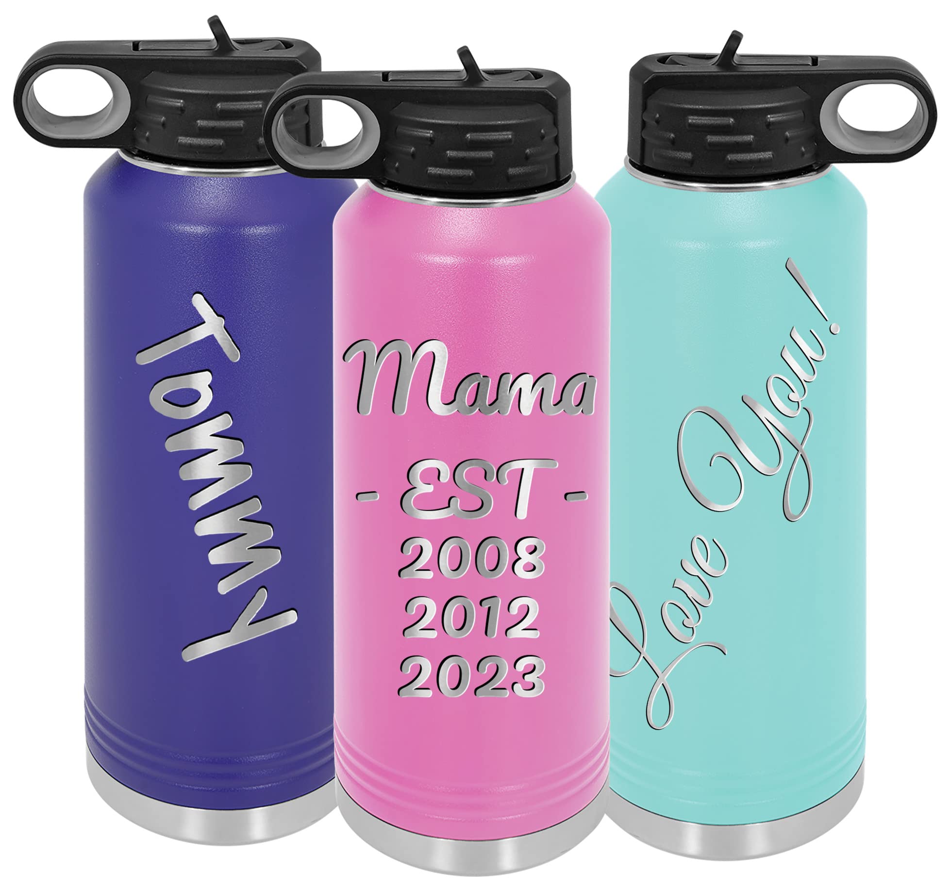 Personalized Water Bottles 32oz with Flip-Top Lid and Straw, Customized Vacuum Insulated Flask Stainless Steel Sports Double Wall Bottle Custom Gift