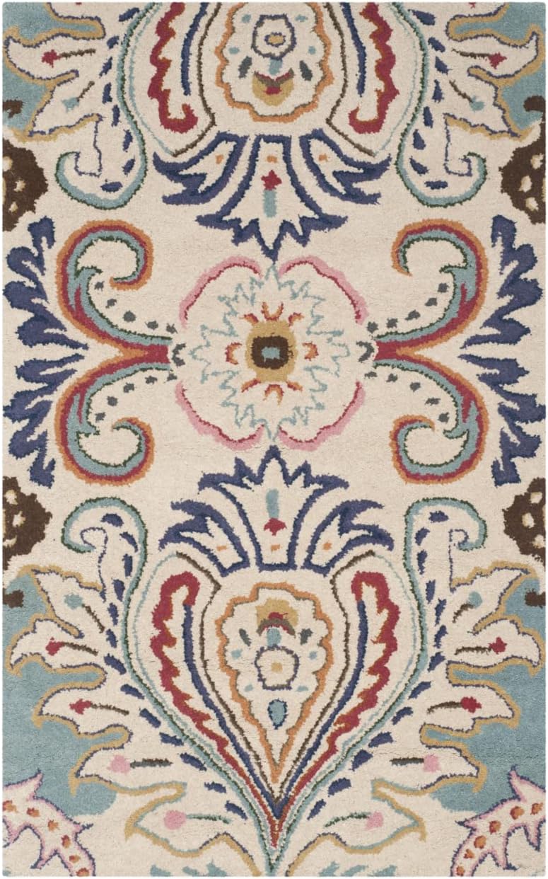 Ivory and Blue Hand-Tufted Wool 3' x 5' Area Rug