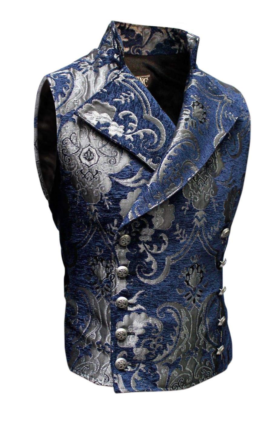 Shrine of HollywoodShrine Men's Victorian Gothic Formal Cavalier Vest Silver Blue Tapestry (Large)