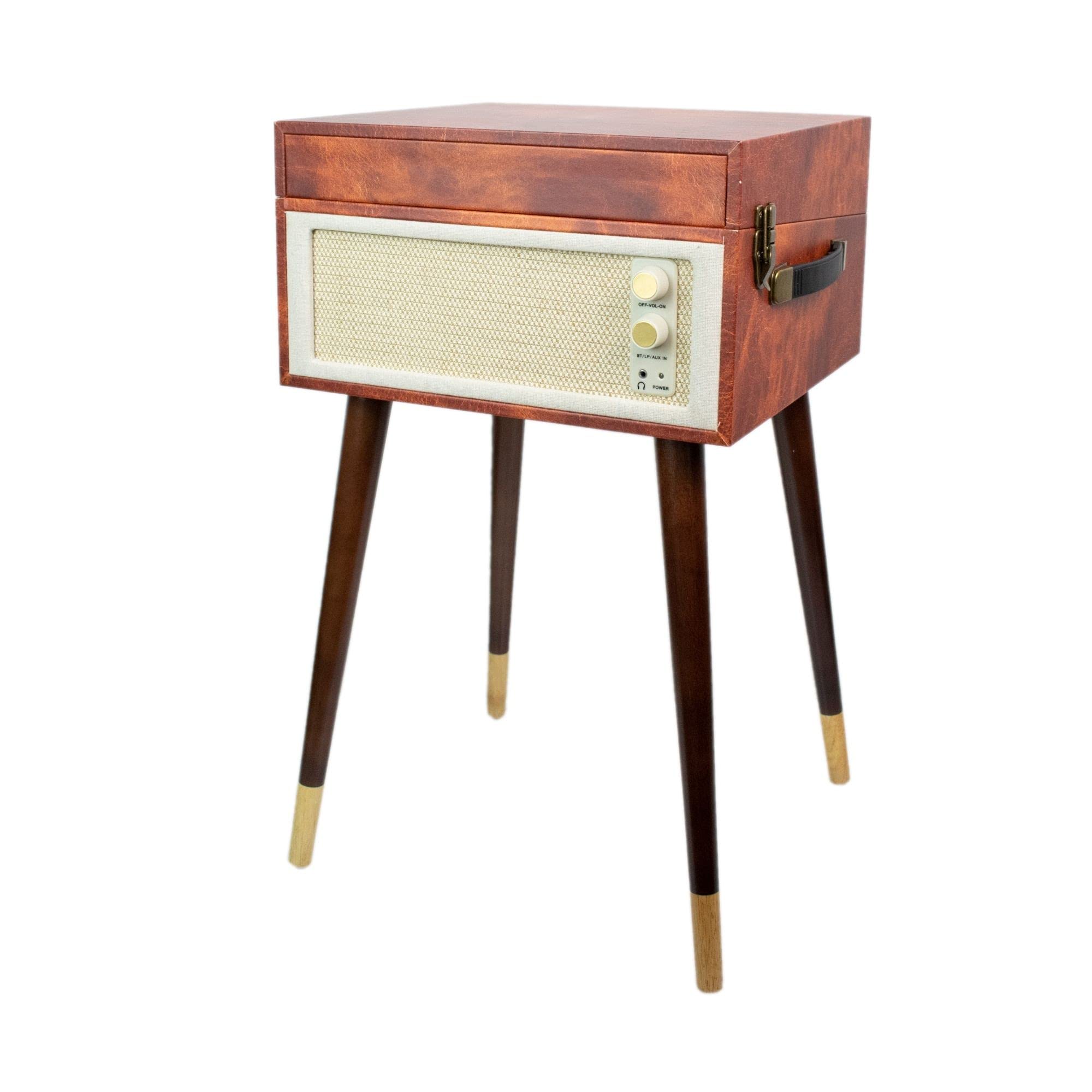 Halterrego Platine Vinyle Cottage Bluetooth Out 4 Pieds Amovibles Motif Cuir Vintage
