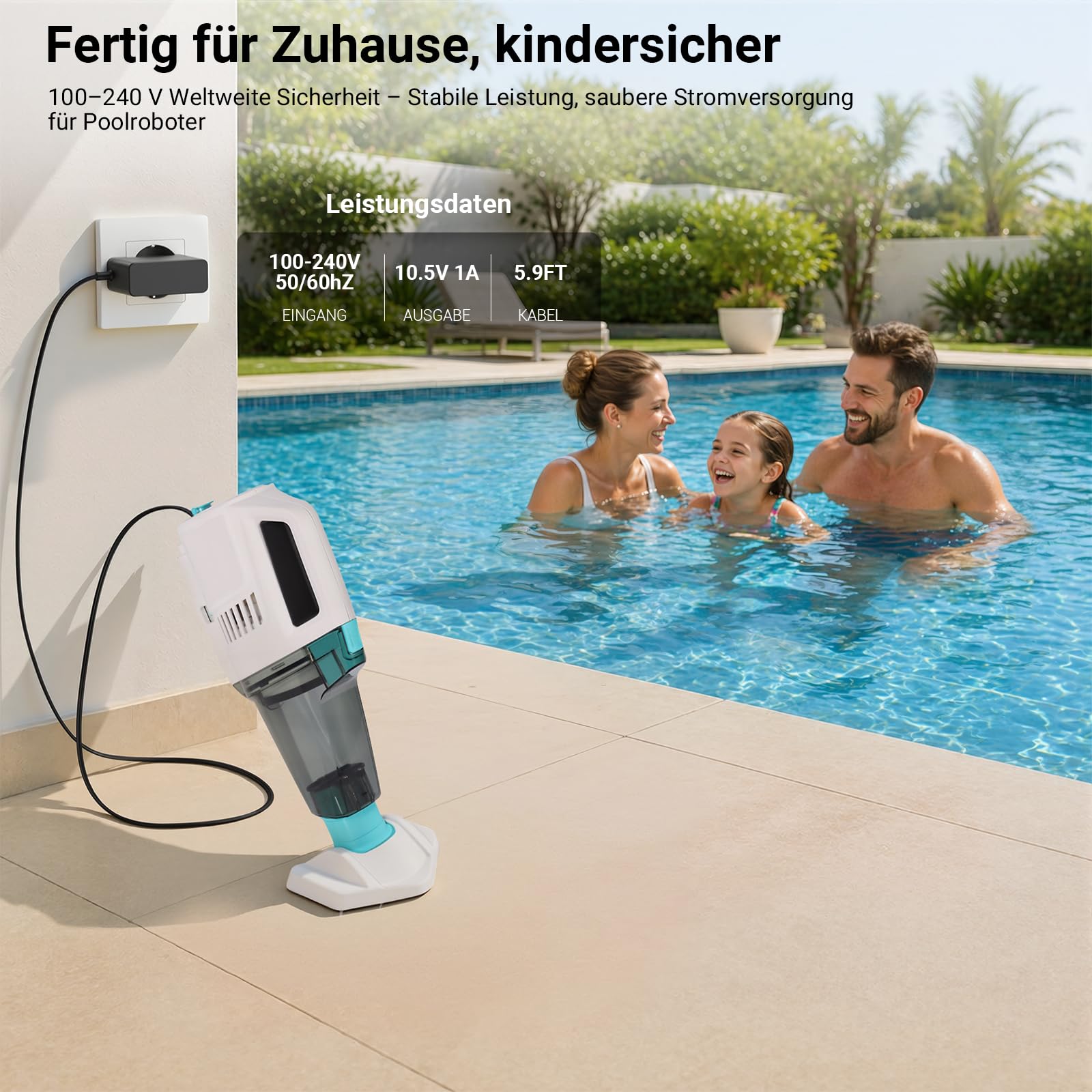 Netzteil für Poolsauger Kompatibel mit Intex Pool- und Spa-Staubsauger ZR200 28627 28627E 28628 28628BS Ersatz-Ladegerät Ladekabel Adapter 1,8m Kabel