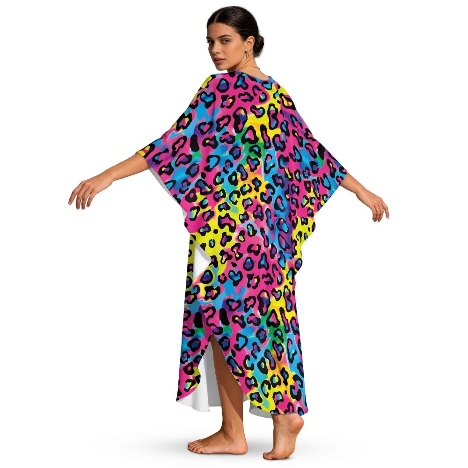 Poceacles Vestido caftán de playa para mujer, talla grande, vestido de verano con cuello en V, bikini con mangas de murciélago