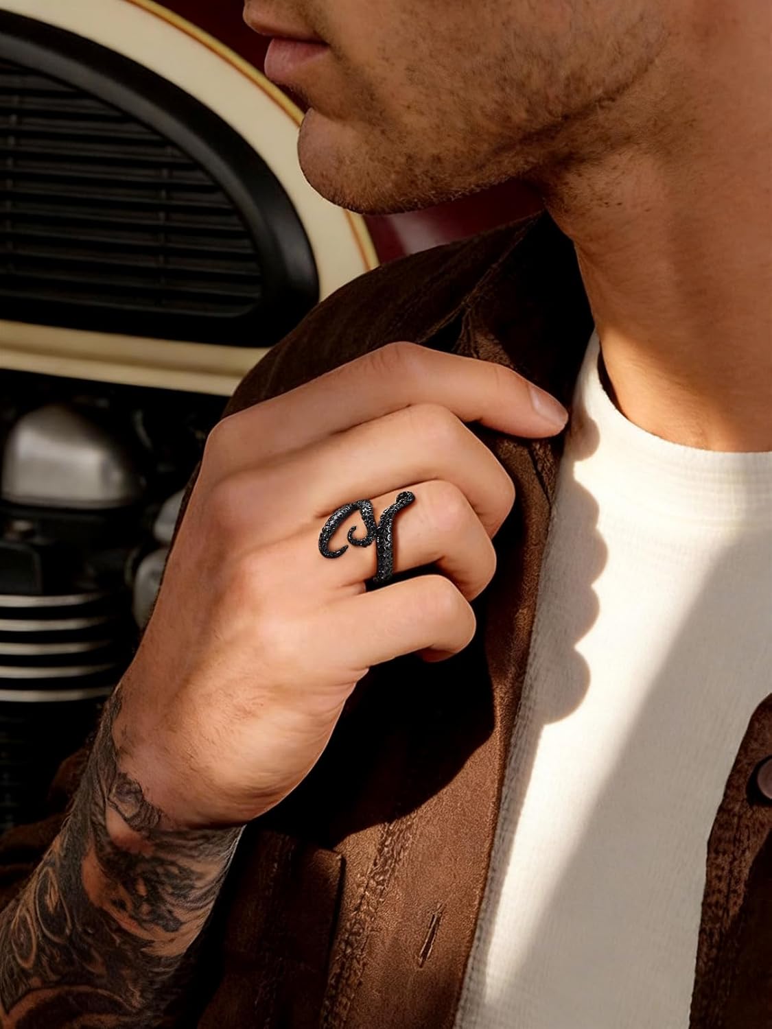 FaithHeart Punk Animals Rings for Men, Gothic Viking Raven/Octopus Stainless Steel Ring Cool Statement Rings with Gift Box