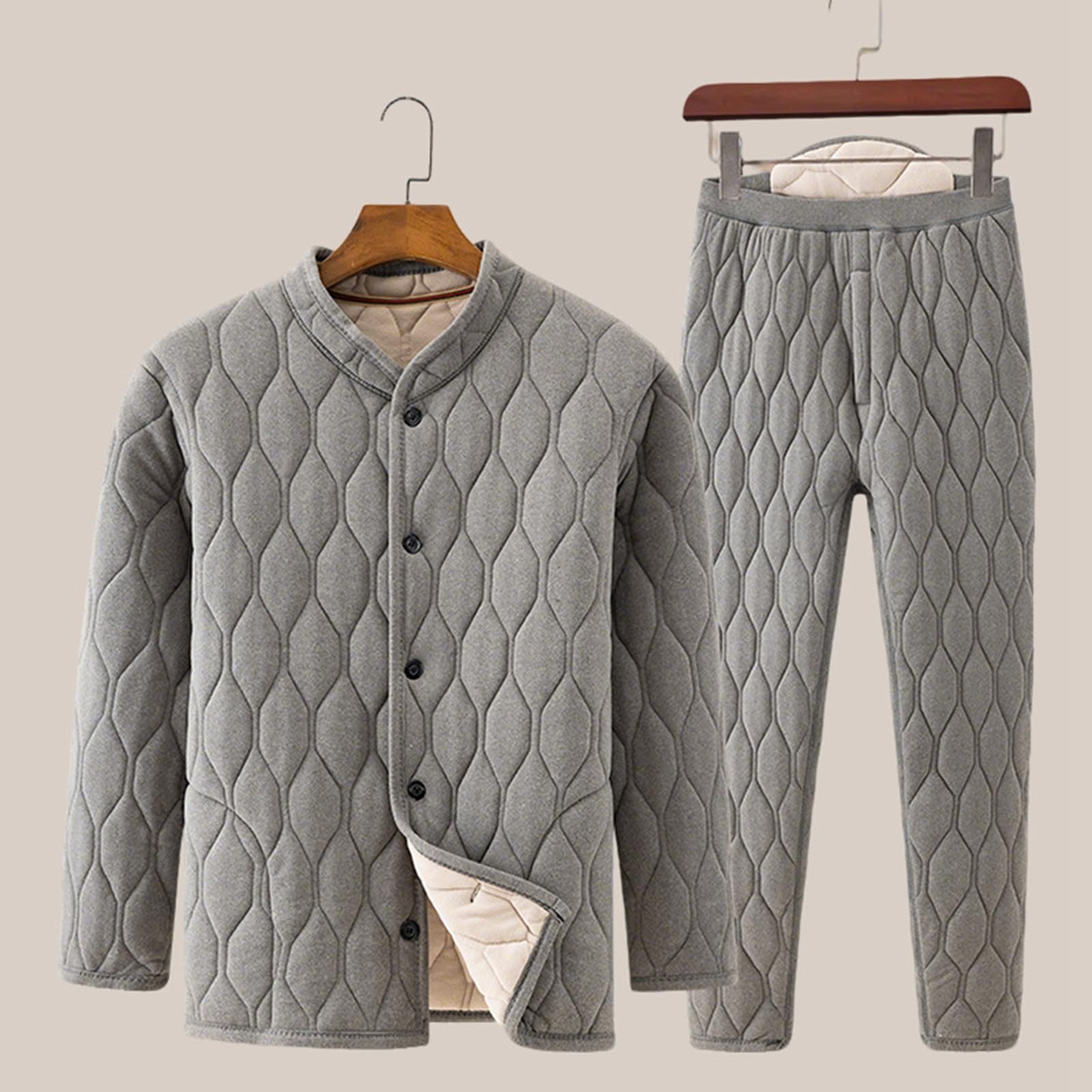 2026 Vestito termico in flanella invernale con giacca calda e pantaloni imbottiti per uomini anziani, abbigliamento casual confortevole
