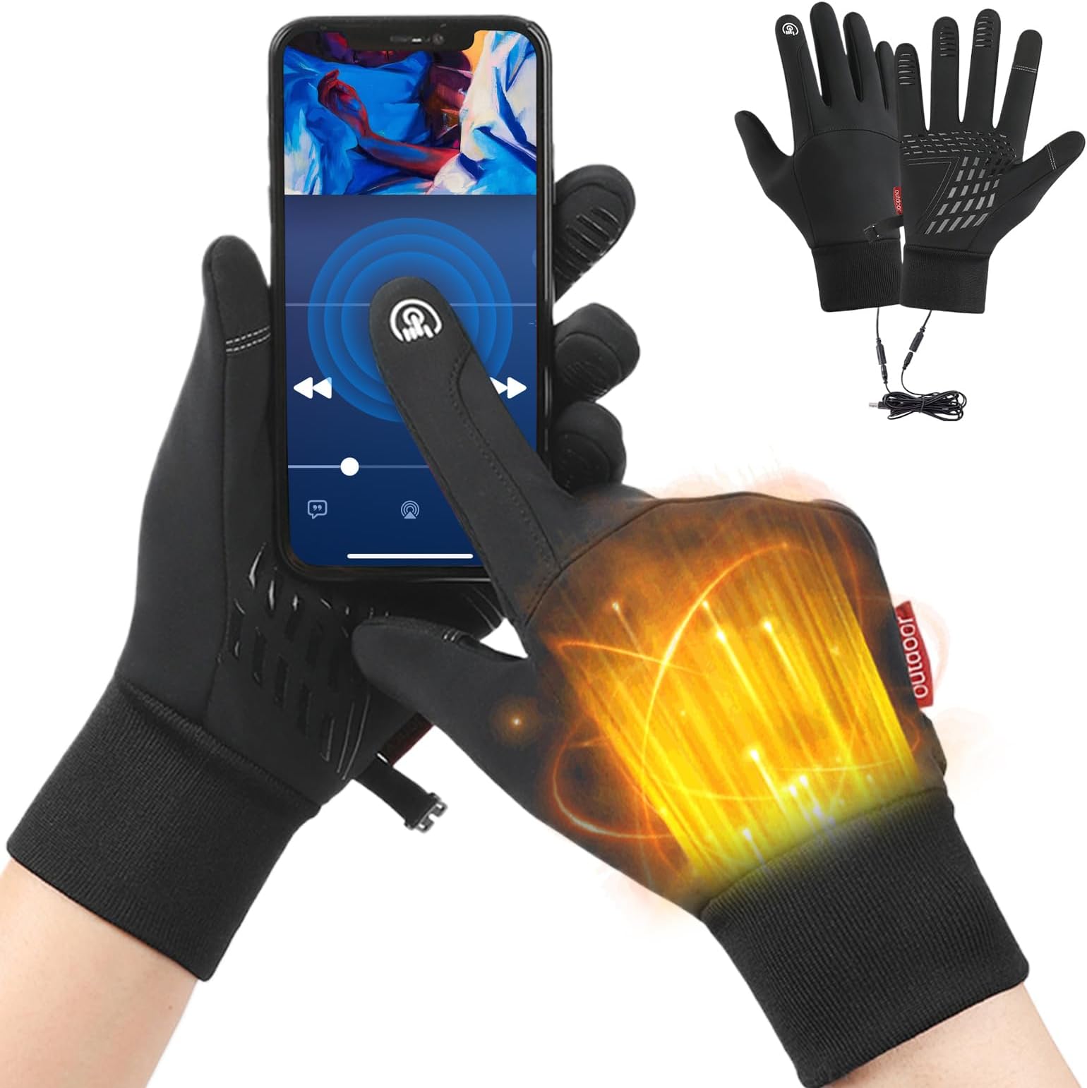 USB Heated Gloves - Winter USB Heating Gloves Screen Touch - 1 Pair Hands Warmer Windproof Mittens Warm for Cold Weather Men Women Adults Teens Athletes