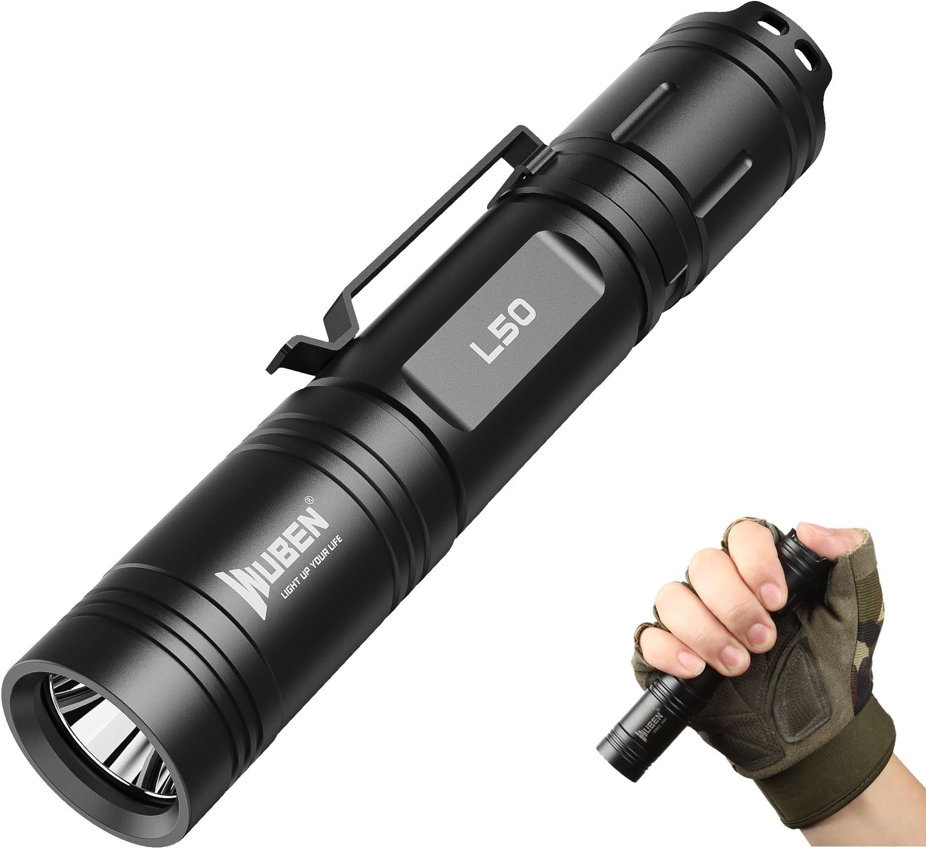 WUBEN L50 Rechargeable Tactical Flashlight, 1200 High Lumens Super Bright Handheld Flashlighs, IP68 with 5 Mode Pocket Light, LED Tail Switch Flash Light for Emergencie Camping Home Inspection Repair