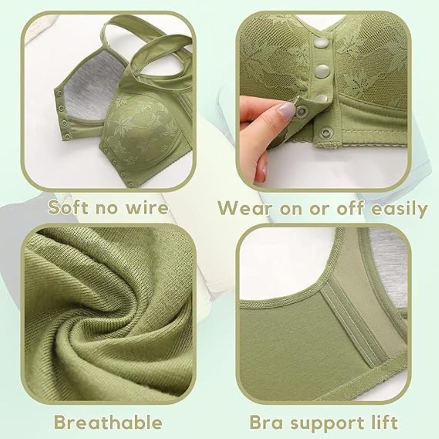 3 Pack Bras for Older Women Front Closure No Underwire Push up Bralettes Soft Floral Print Sleep Everyday Bra - Image 3