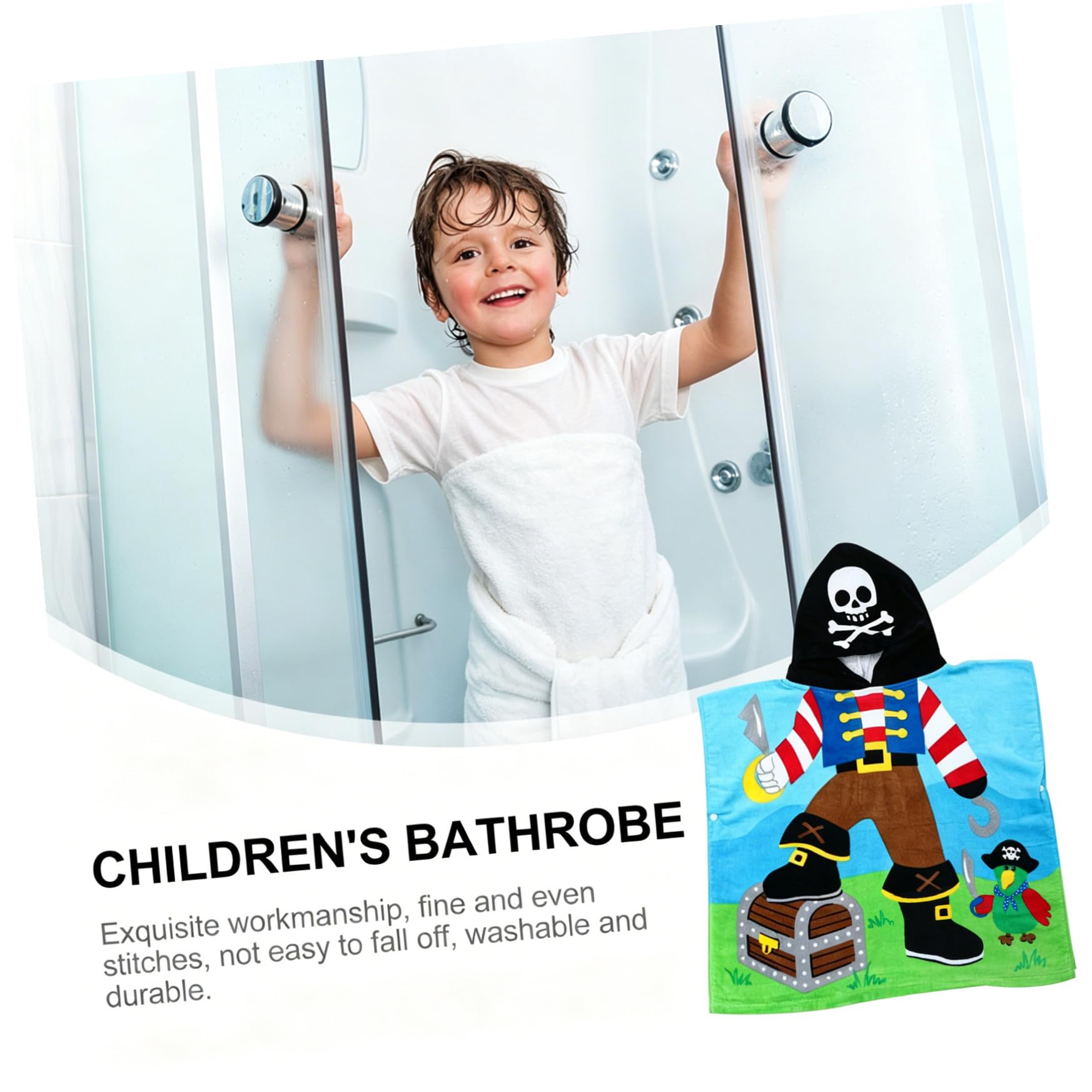 Kinder Bademantel aus Baumwolle mit Kapuze, Piratenkapitän Muster