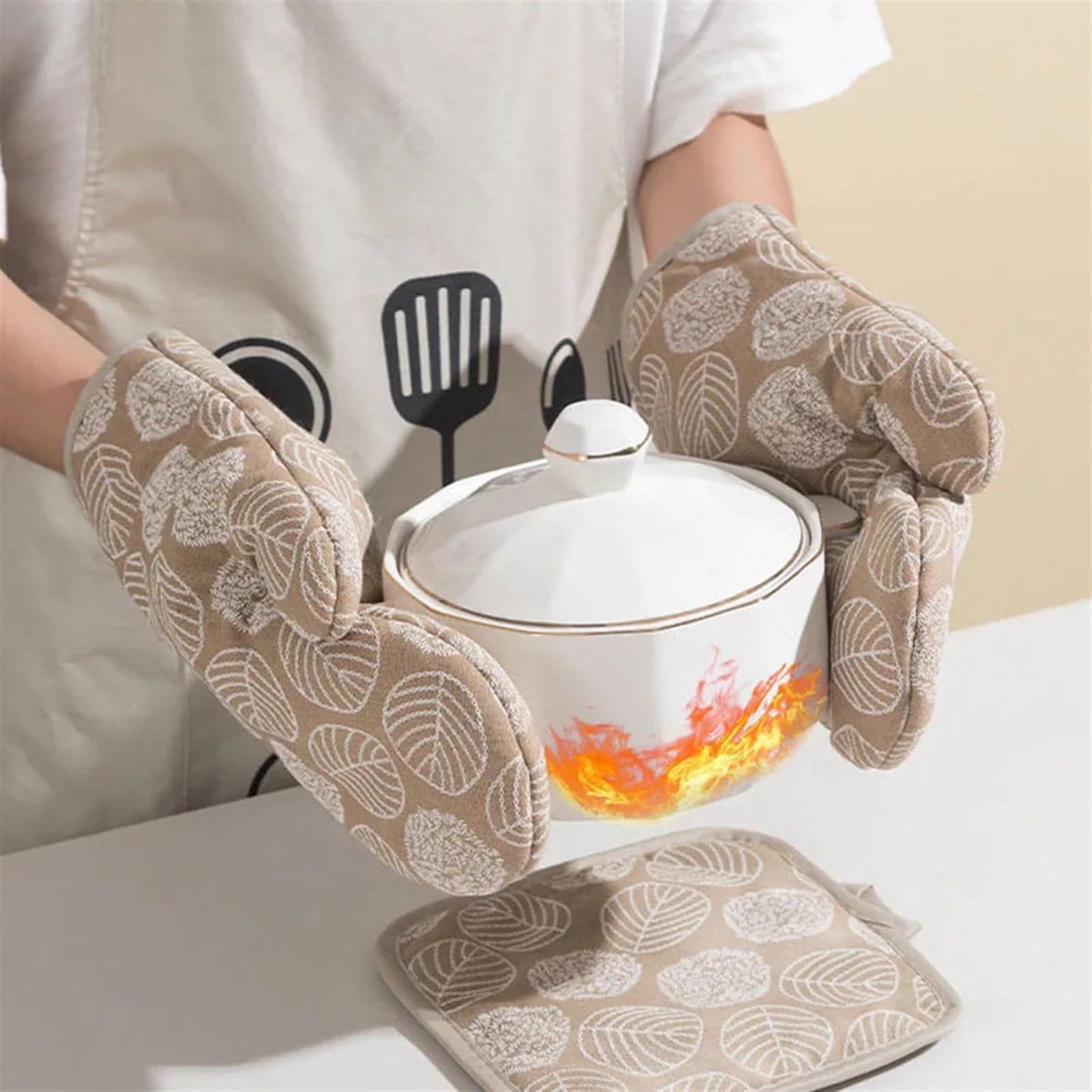MRKU Guantes para Hornear, Guantes de Cocina para Horno, 2 Unidades, Gruesos, Resistentes al Calor, microondas.