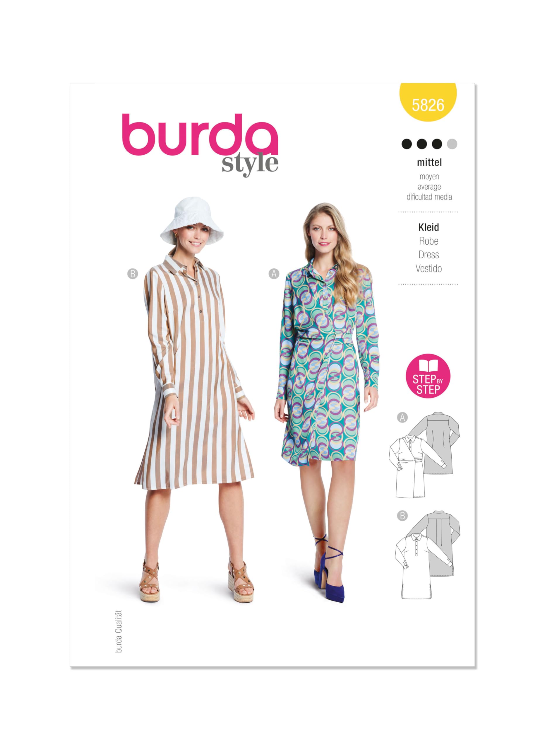 Burda Paper Sewing Pattern 5826 Dresses 10-22 (36-48)