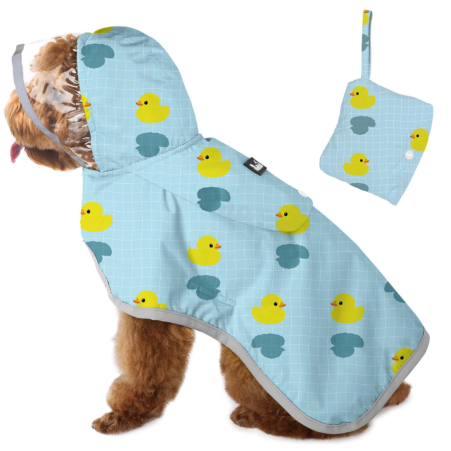 SlowTon Regenmantel Hund wasserdicht, durchsichtige doppellagige Regenjacke Hund mit Kapuze für kleine, mittlere und große Hunde, Hunderegenmantel mit reflektierendem Streifen und Aufbewahrungstasche