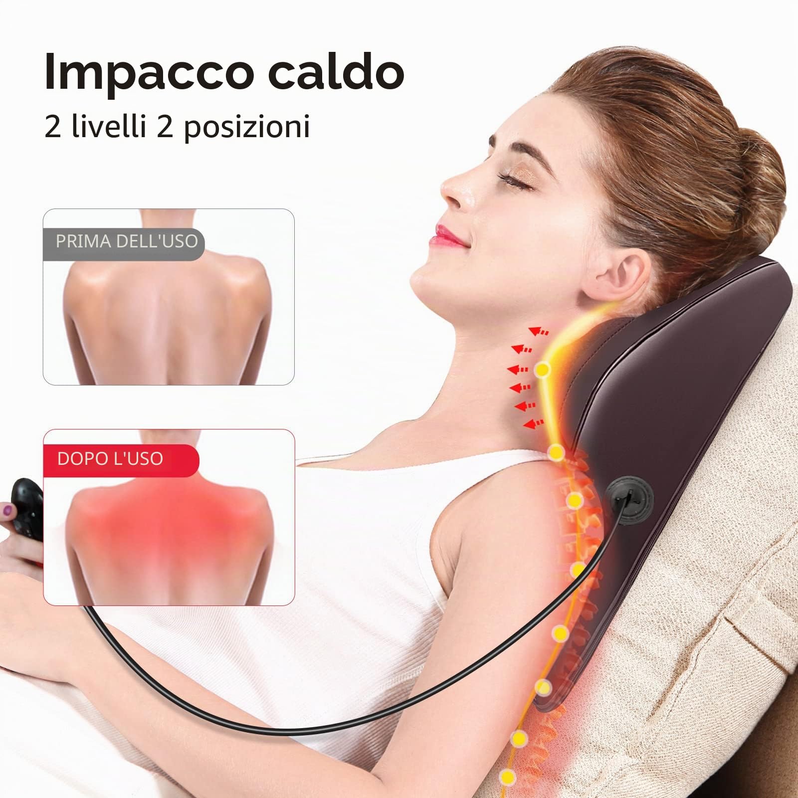 Massaggiatore per la schiena con calore, cuscino per il massaggio shiatsu del collo per il rilassamento muscolare e il sollievo dal dolore