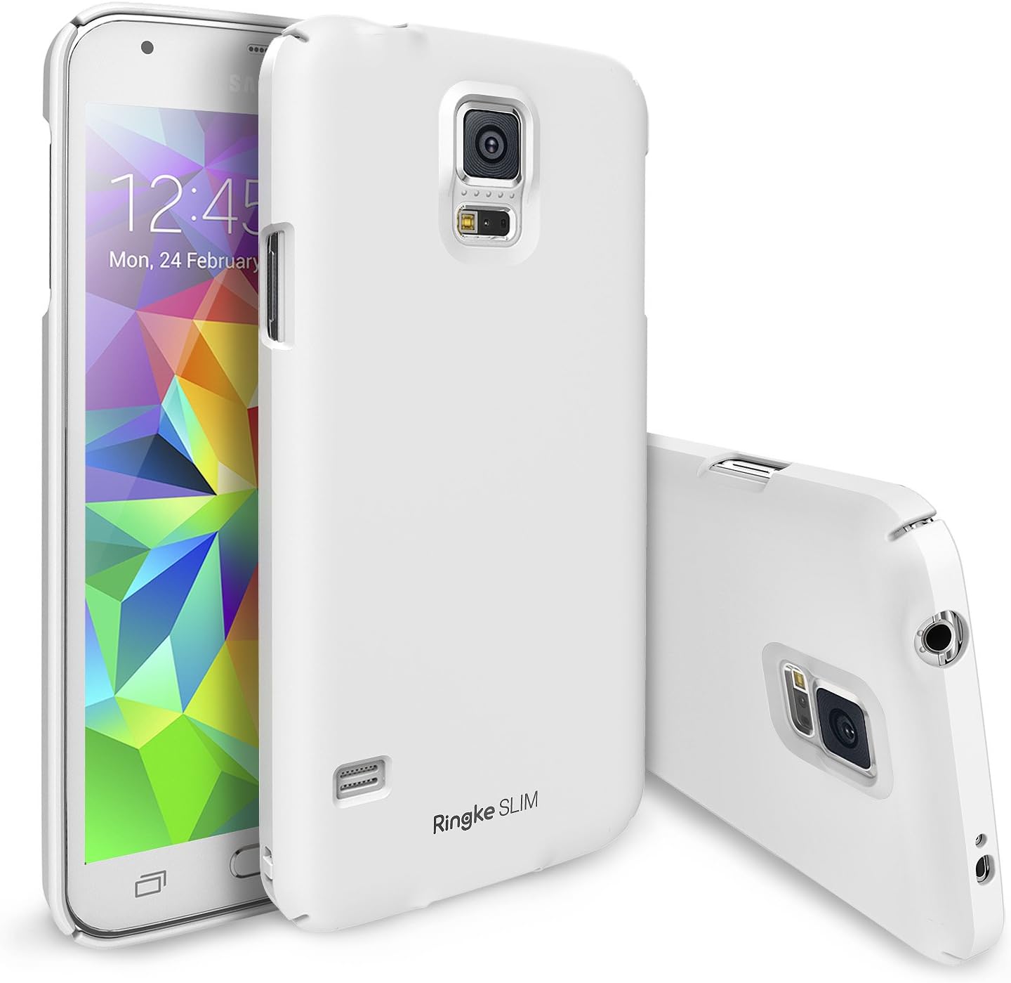 Rearth Ringke Slim Case Full Top and Bottom Coverage with Free Premium Screen Protector for Samsung Galaxy S5 - Retail Packaging - Pearl White