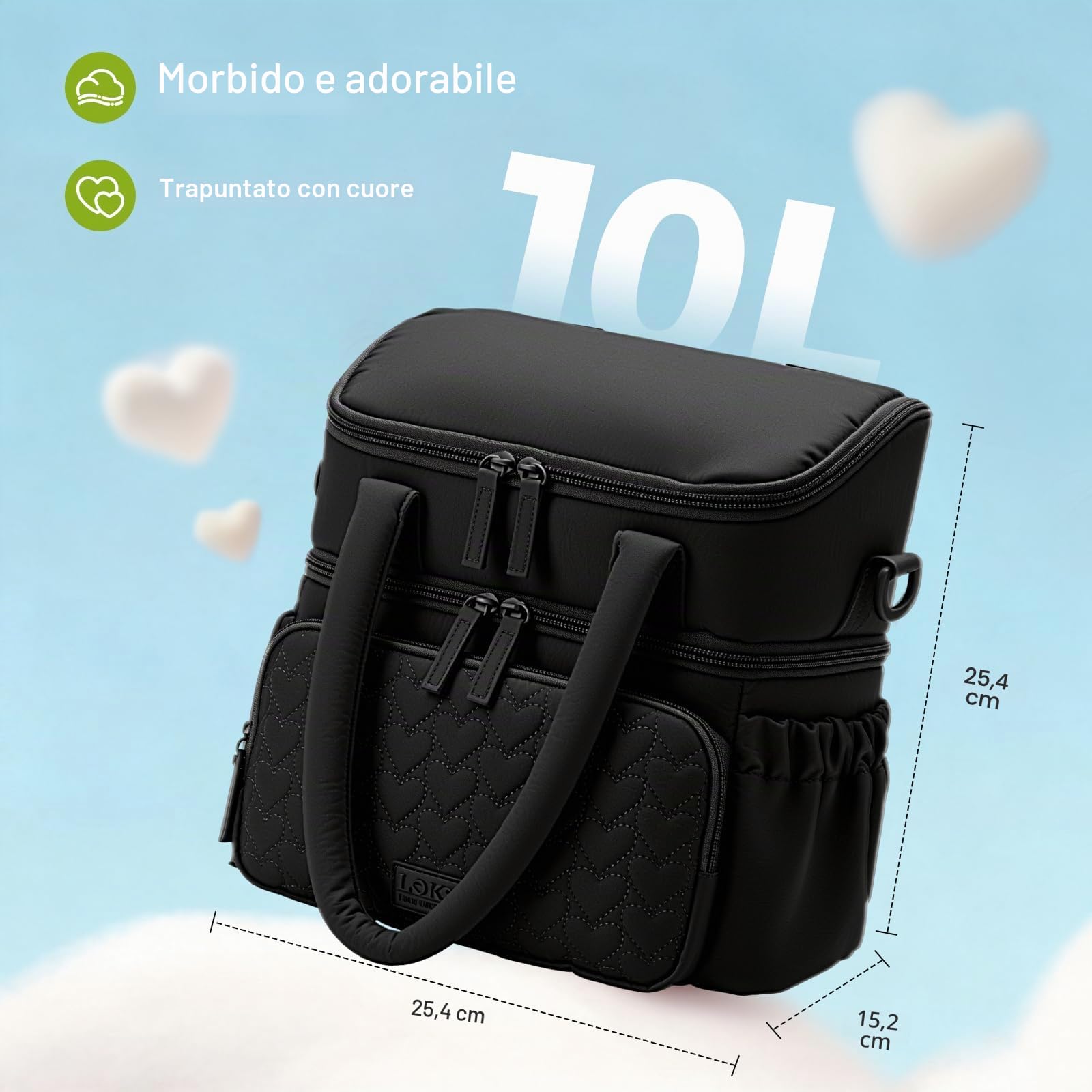 Doppio Piano Borsa Termica Porta Pranzo 11L - Isolata e Impermeabile Borsa Frigo Porta Pranzo Ufficio, Borsa Tote Portatile Ideale per Ufficio, Palestra, Yoga, Picnic, Viaggi, Nero