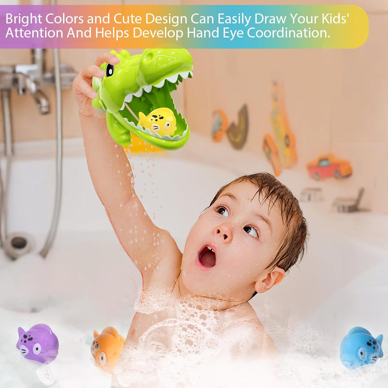 Baby Bath Toy Crocodile and Small Fish for Infant Baby Age 3+ Years Old Toddlers Boys Girls, BPA Free, Kids Shower Gifts