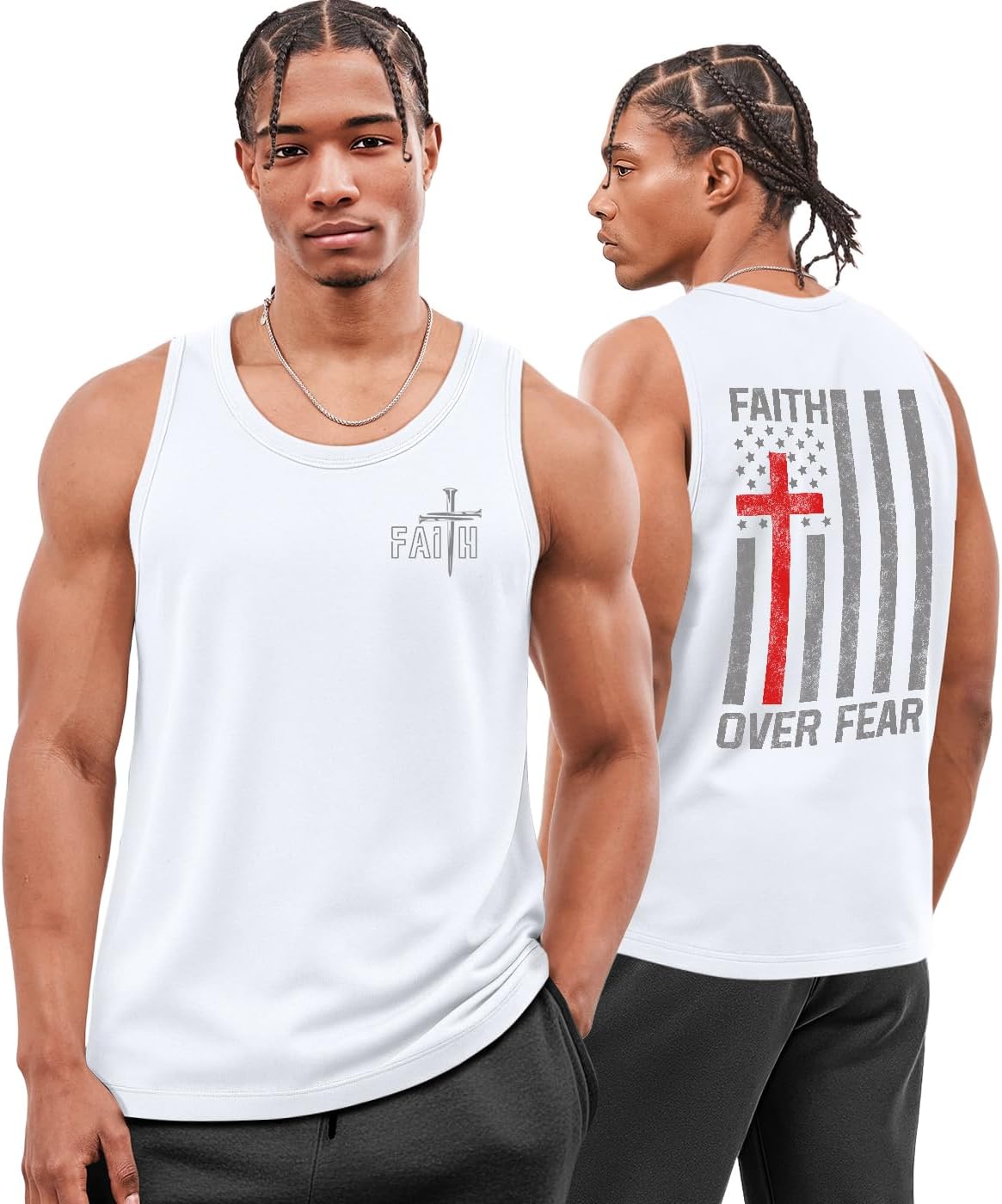Flafens Tank Tops Men Summer - Sleeveless Shirts Workout Gym Cotton Tank Shirts Graphic Loose Fit Running Sports Casual