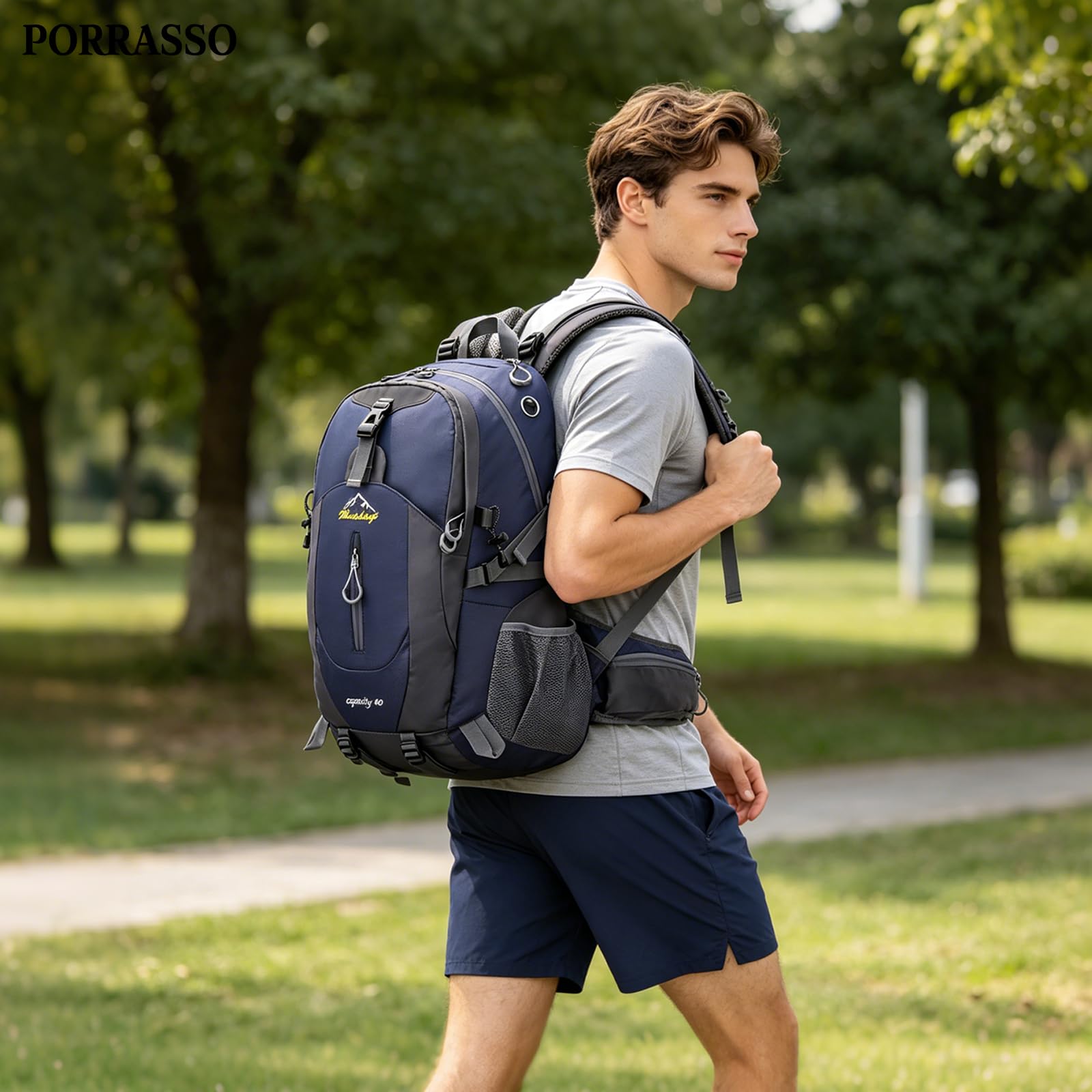 Zaino da Escursionismo 40L Zaino Giornaliero Traspirante con Sistema Ergonomico Anti Pressione Zaini Outdoor Impermeabile per Campeggio Viaggi Blu Scuro