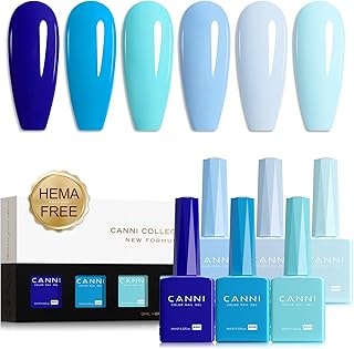 CANNI Blue Gel Nail Polish Set – 6 Colors 9ML Baby Royal Light Blue – Aquarius Ocean-Inspired Summer Gel, Soak Off UV LED Polish for DIY Manicure, Home or Salon Use