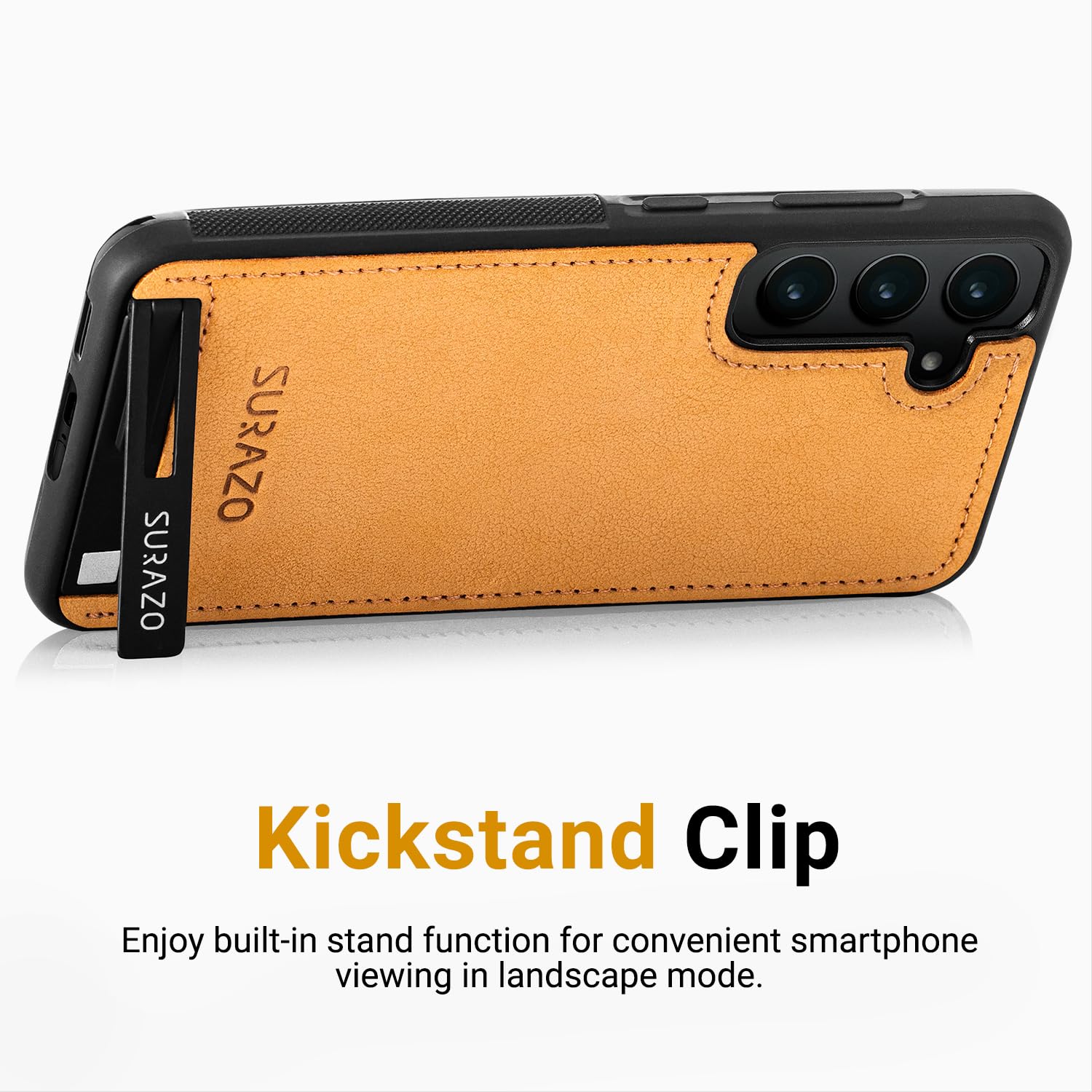 SURAZO Skórzane etui do Samsung Galaxy S25 z ochroną aparatu – tylna strona etui na telefon komórkowy z prawdziwej skóry [funkcja stojaka] [kółko na klucze] odporne na uderzenia etui ochronne z